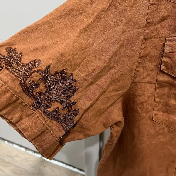 Men's Vintage Prestige 100% Linen Embroidered Shirt  Baroque Retro Gothic Sz-XL - Picture 10 of 10